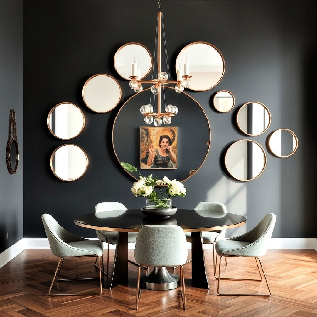 circular mirrors for dynamic reflection - 25 Dining Room Mirror Ideas