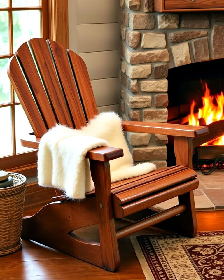 classic adirondack chair with blanket - 20 Chairs in Front of Fireplace Ideas