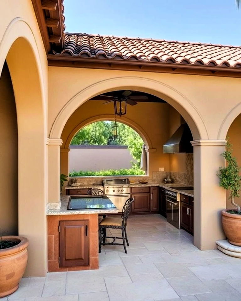 classic arched doorways and openings - 20 Spanish Style Outdoor Kitchen Ideas