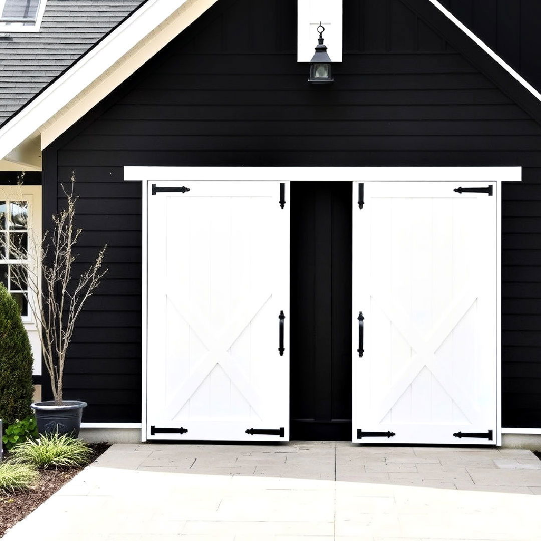 classic black and white barn doors - 40 Black Modern Farmhouse Exterior Design Ideas