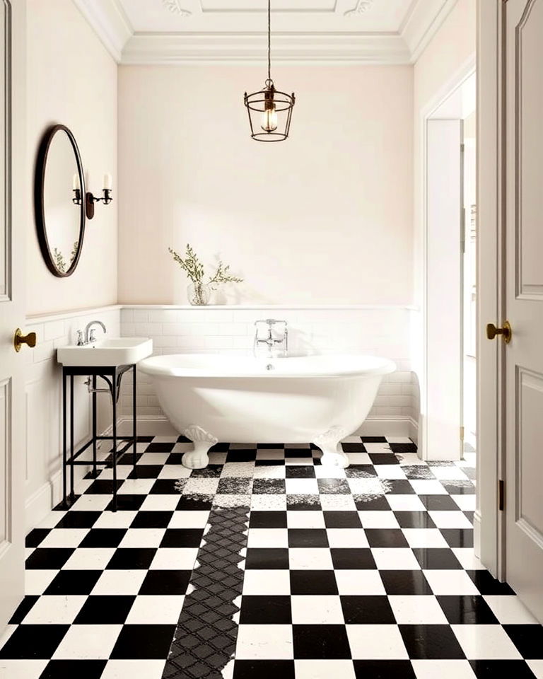 classic black and white checkerboard mosaic floor - 20 Bathroom Mosaic Floor Tile Ideas