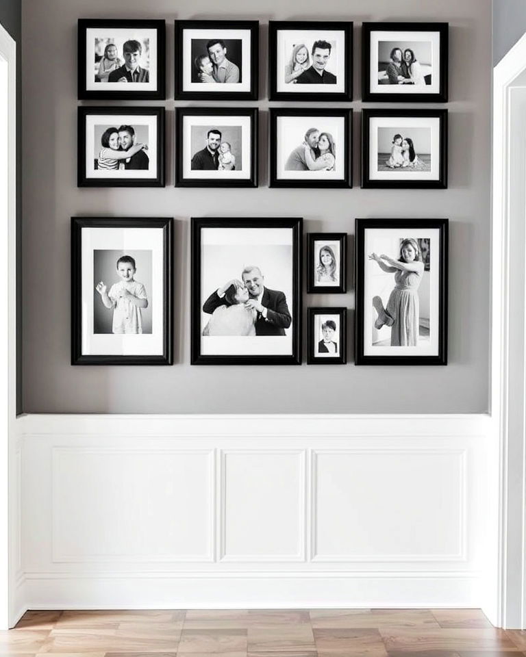 classic black and white photo wall - 50 Foyer Decor Ideas