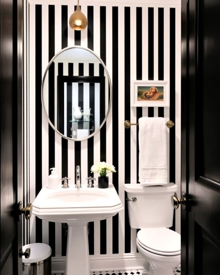 classic black and white stripes design - 20 Black and White Powder Room Ideas