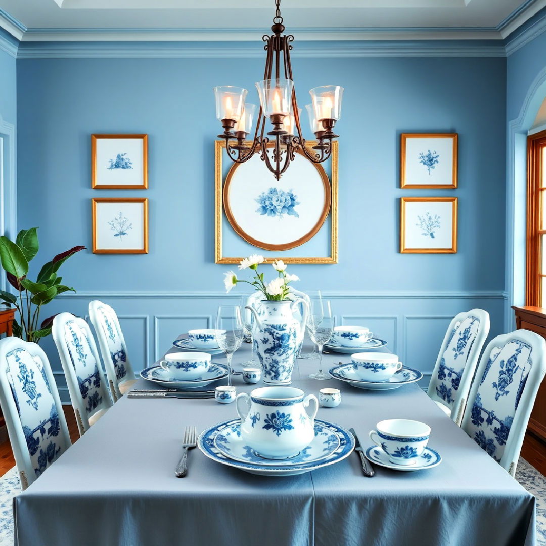 classic blue and white dinnerware - 40 Blue Dining Room Ideas