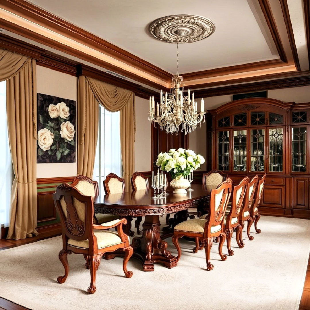 classic carved wood detailing - 40 Luxury Dining Room Ideas