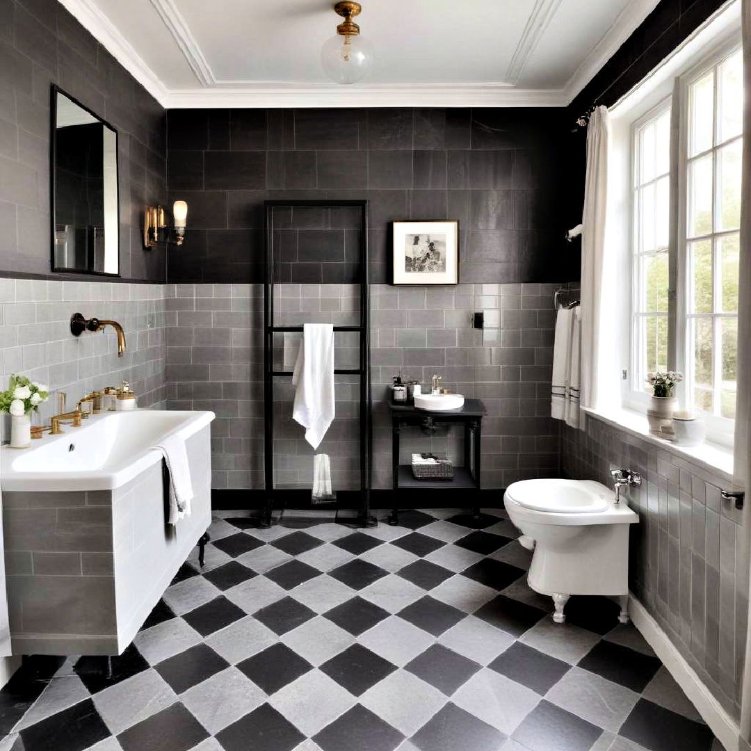 classic checkerboard floor - 20 Black and Grey Bathroom Ideas