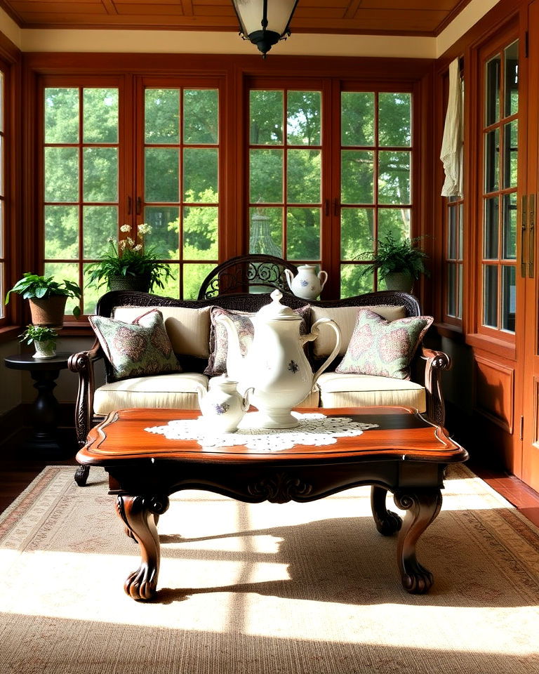 classic clawfoot table to add victorian touch - 25 Victorian Sunroom Ideas