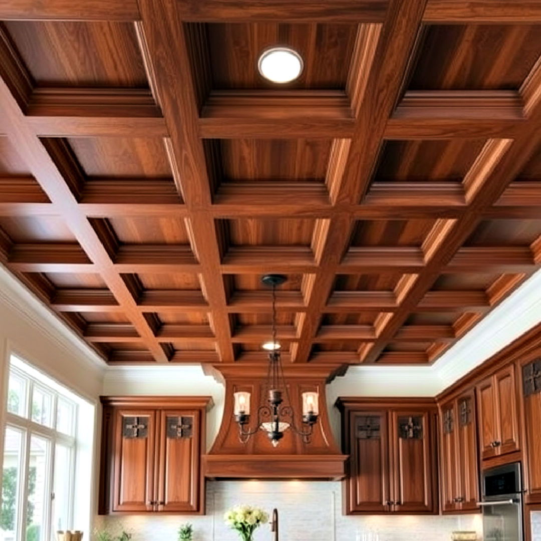 classic coffered wood ceiling - 15 Wood Ceiling Kitchen Ideas