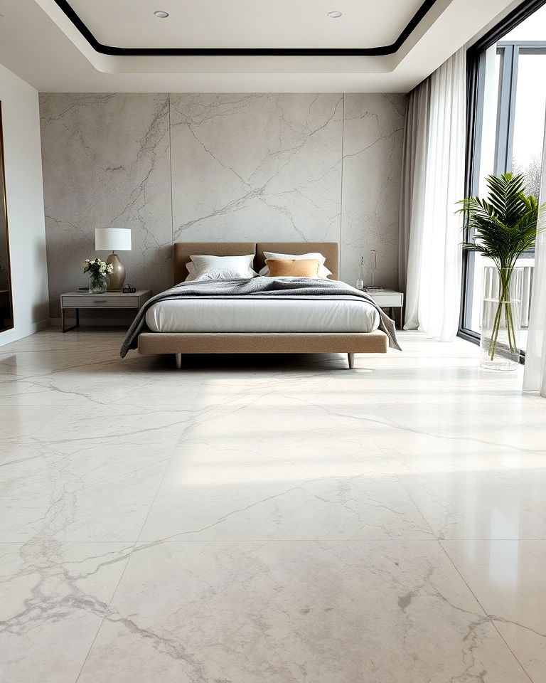 classic concrete floors with natural veining - 20 Concrete Floor Bedroom Ideas