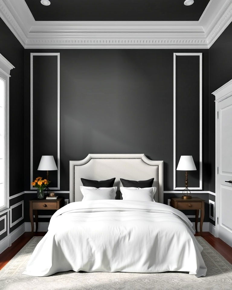 classic dark grey with white trim - 30 Dark Grey Bedroom Ideas