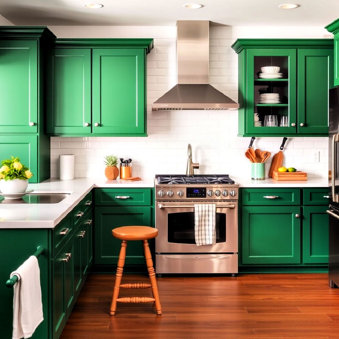 classic emerald green shaker cabinets - 25 Emerald Green Kitchen Ideas