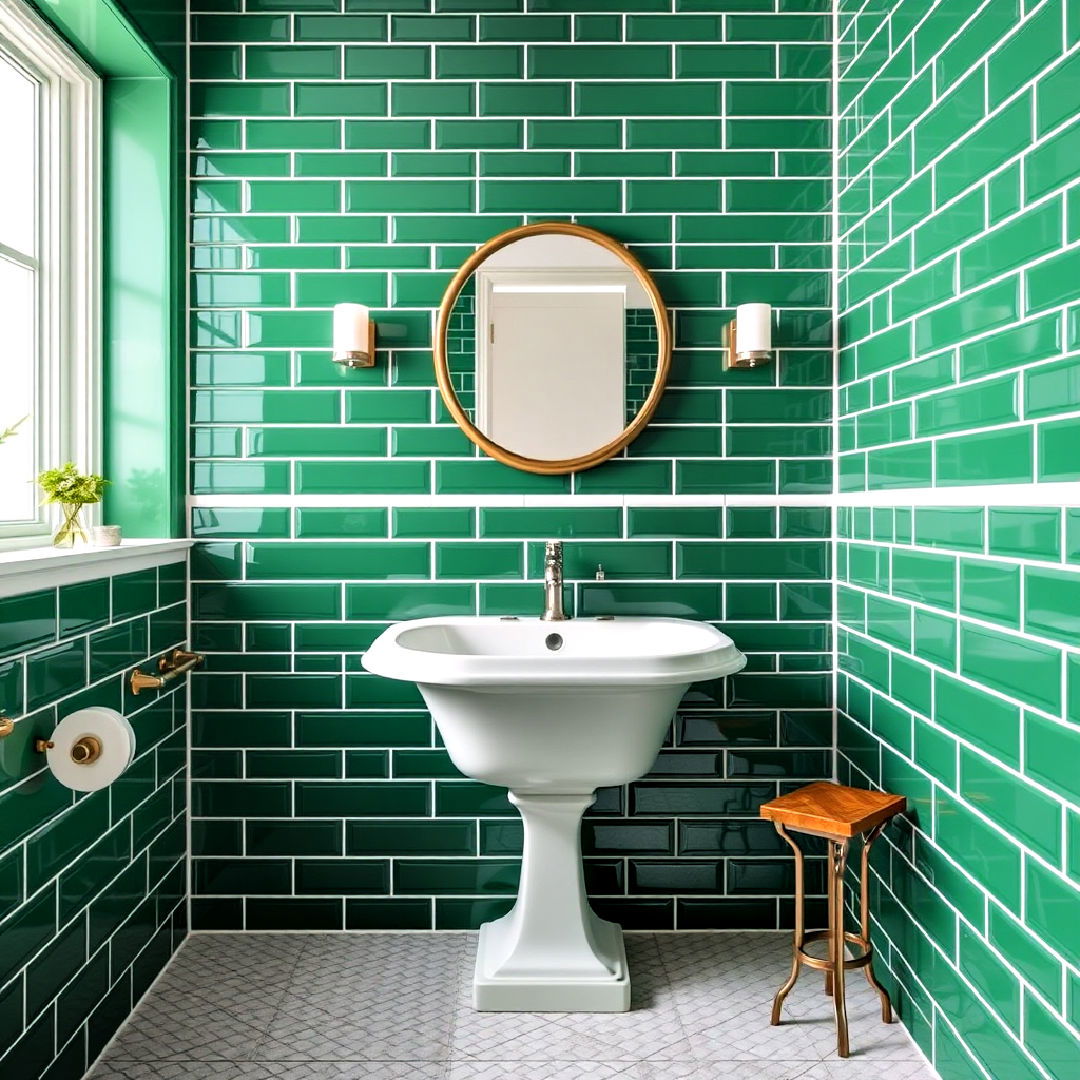 classic emerald green subway tiles - 25 Green Tile Bathroom Ideas