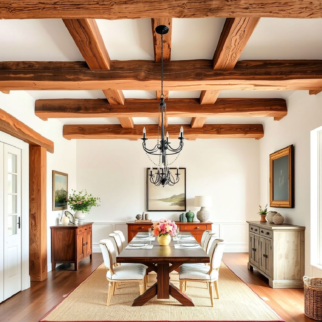 classic exposed wooden beams - 40 French Country Dining Room Ideas