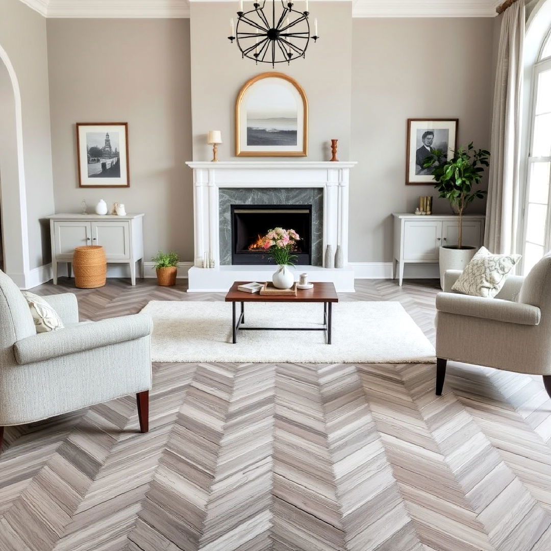 classic grey herringbone flooring - 25 Grey Flooring Living Room Ideas