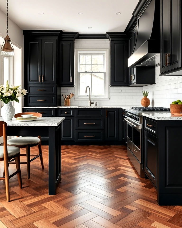classic herringbone wood floor - 15 Kitchens With Wood Floors