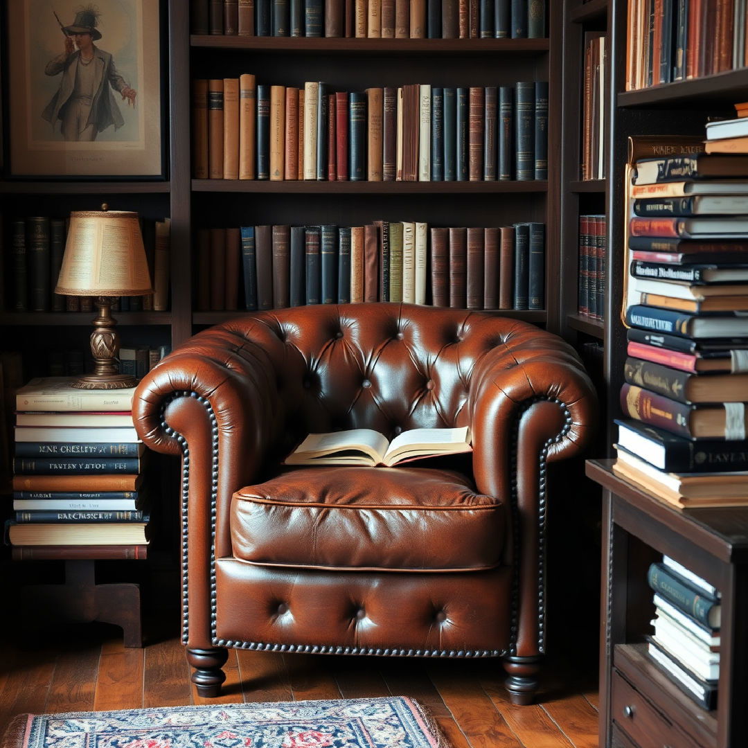 classic leather armchair - 25 Dark Academia Bedroom Ideas
