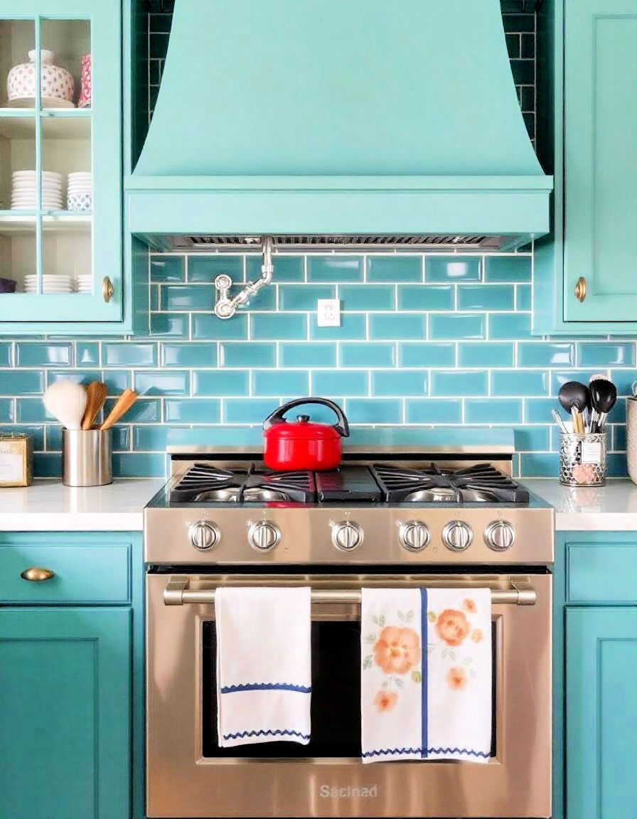 classic look teal subway tiles - 20 Teal Kitchen Ideas