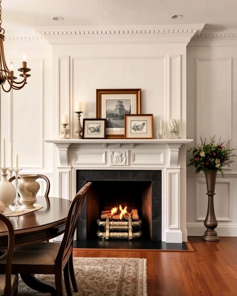 classic mantel fireplace for traditional dining room - 30 Dining Rooms With Fireplaces