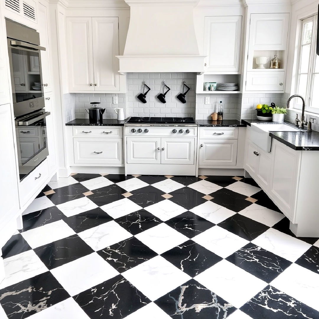 classic marble checkerboard floor - 20 Marble Kitchen Floor Ideas