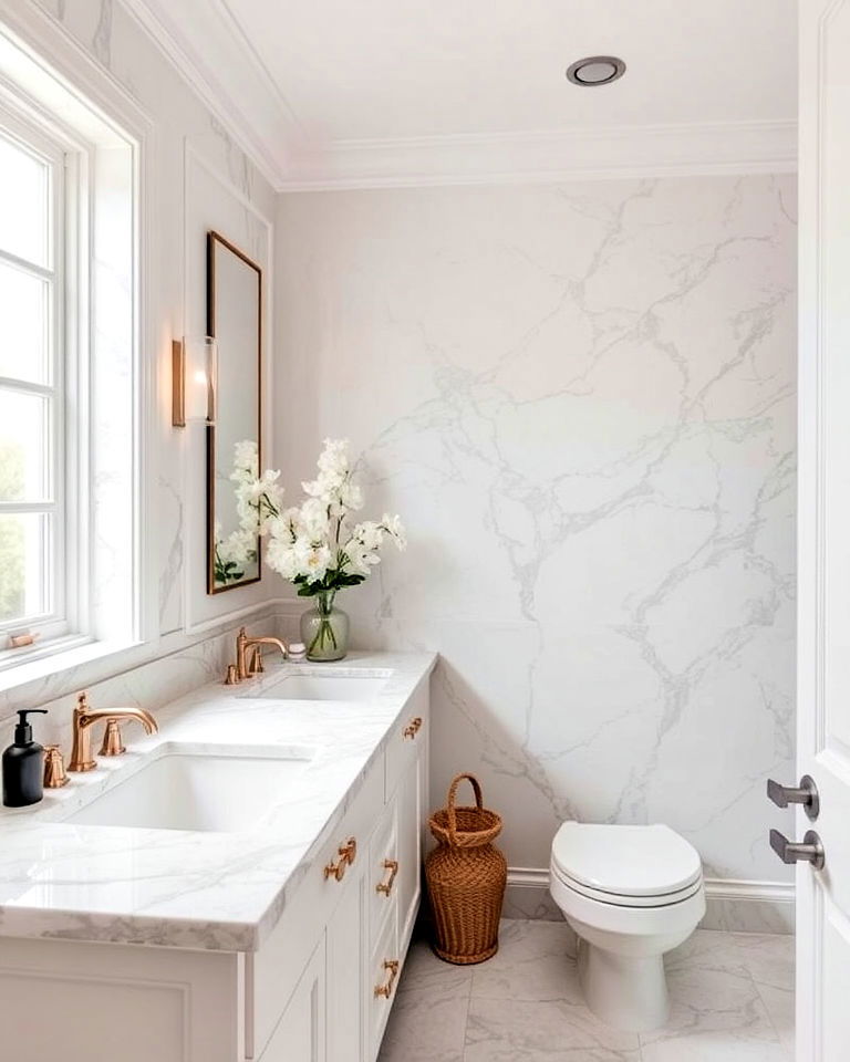 classic marble countertops for a luxe finish - 40 Primary Bathroom Ideas