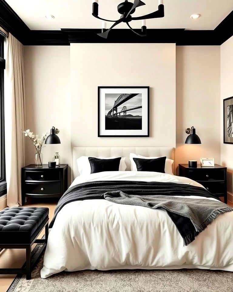 classic monochrome palette for bedroom - 35 Cream and Black Bedroom Ideas