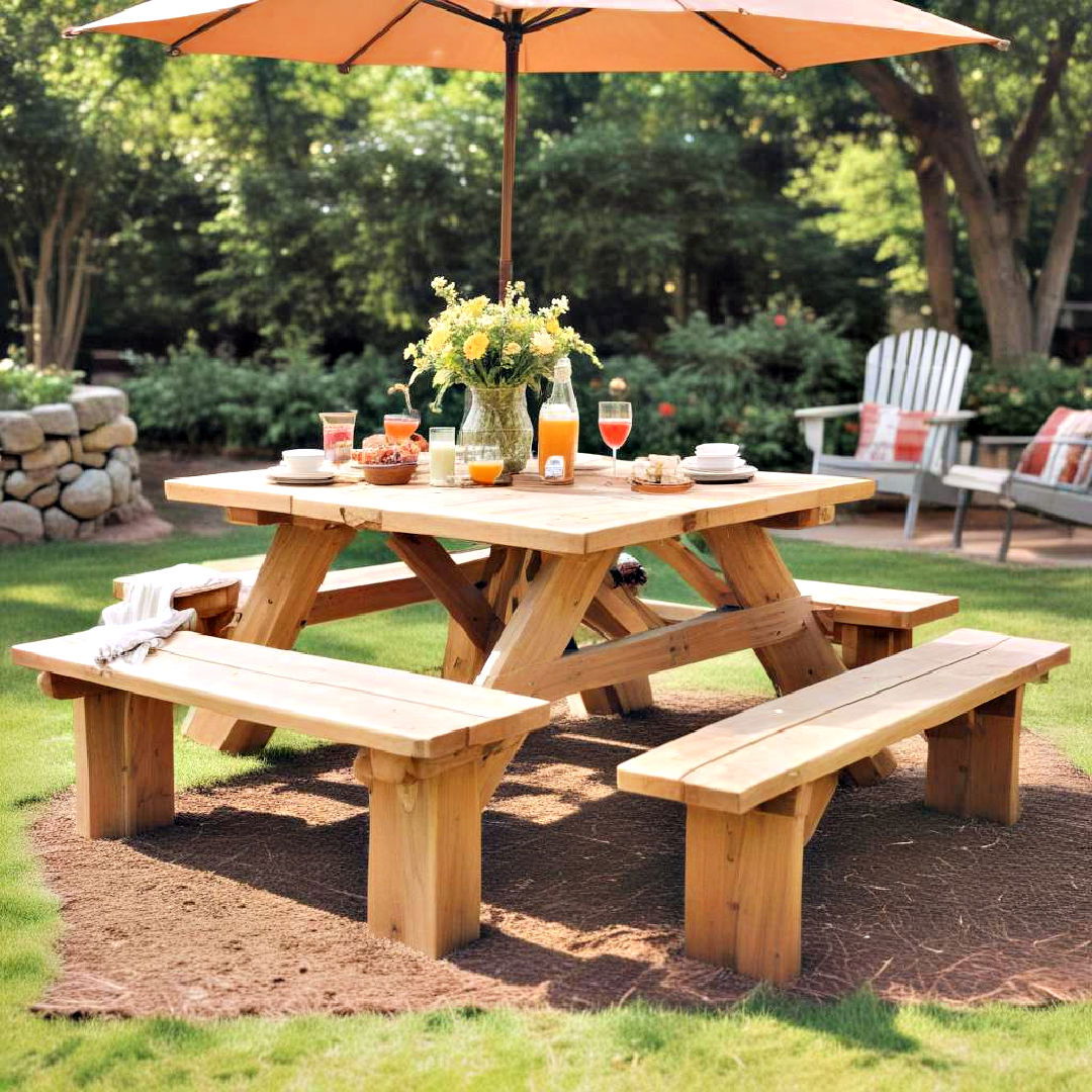 classic picnic table for family gatherings - 25 Patio Furniture Ideas
