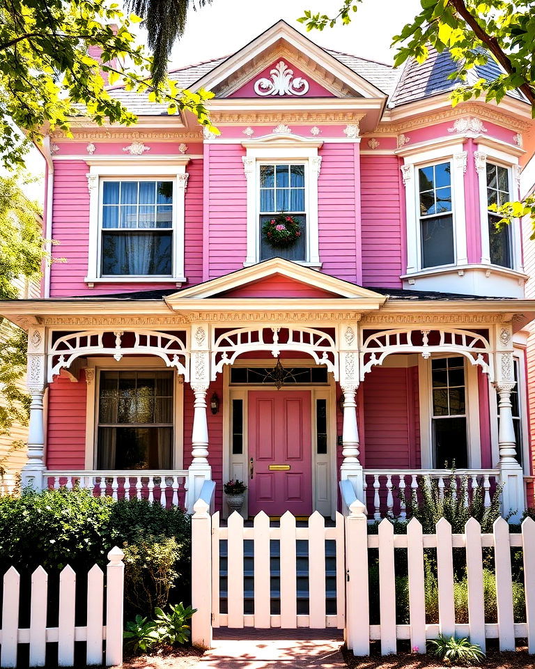 classic pink victorian house with white trim - 25 Pink Victorian House Ideas