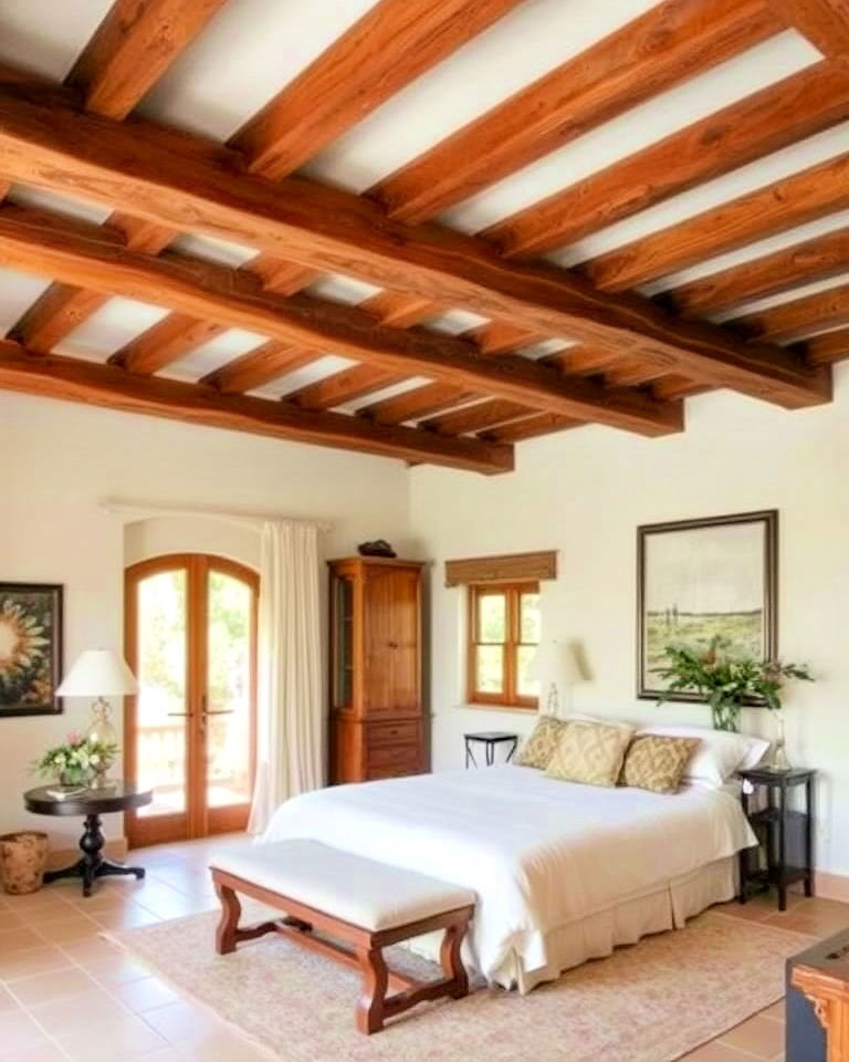 classic rustic wooden beams - 20 Mediterranean Bedroom Ideas