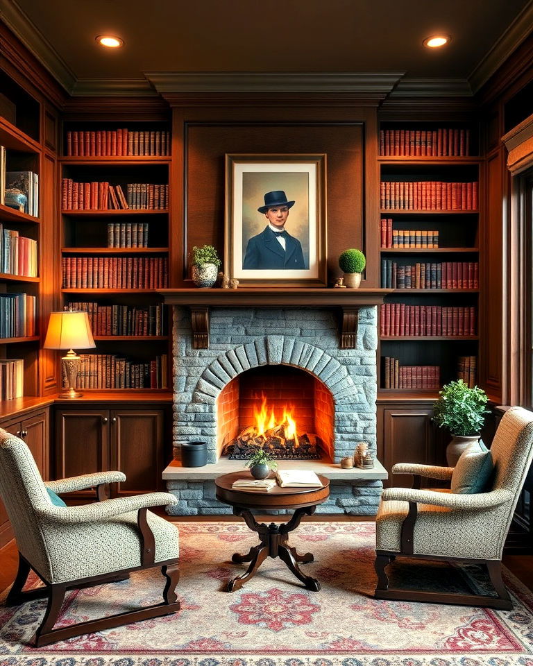 classic study with fireplace for elegance - 15 Home Offices With Fireplaces