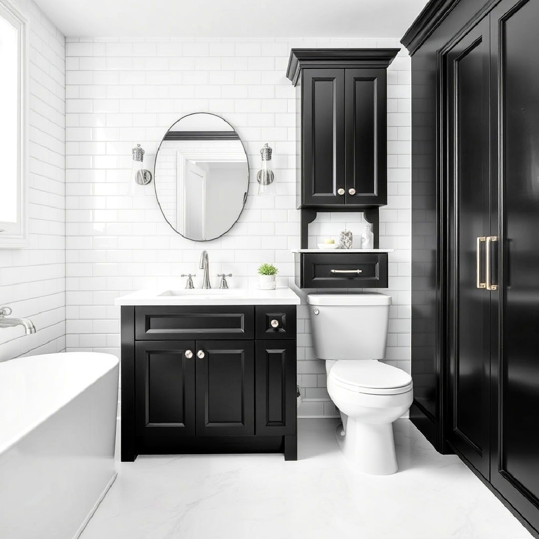 classic subway tile and black cabinets - 25 Bathroom With Black Cabinets Ideas