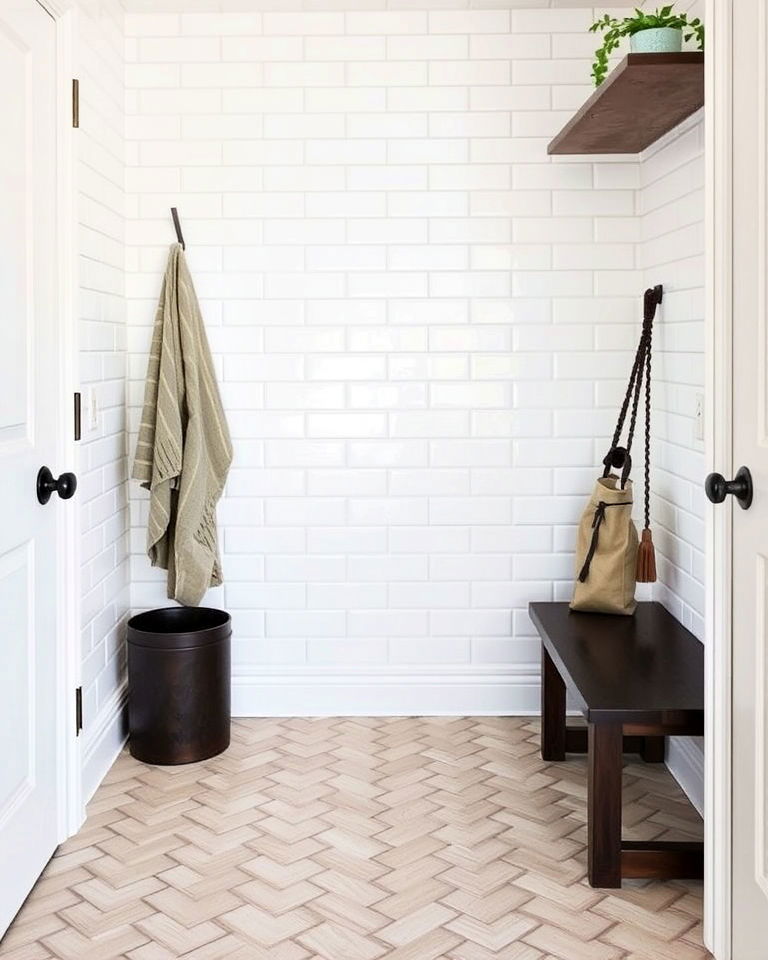 classic subway tile herringbone pattern - 15 Mudroom Tile Floor Ideas