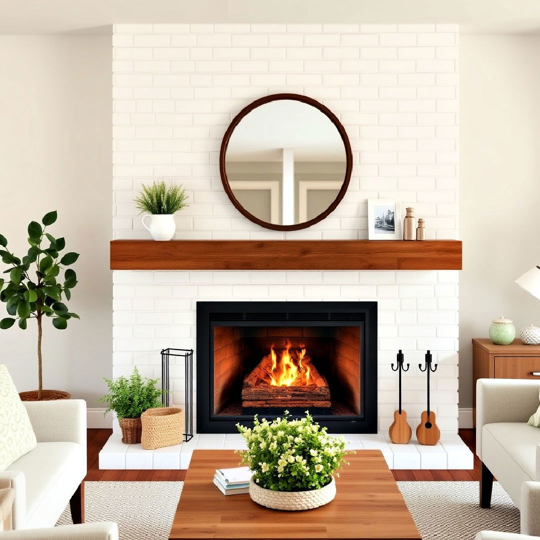 classic subway tiles for farmhouse fireplace - 30 Farmhouse Fireplace Tile Ideas