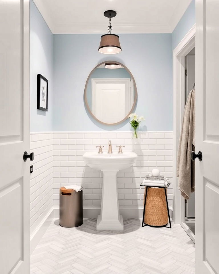 classic subway tiles for powder room floor - 25 Powder Room Floor Tile Ideas
