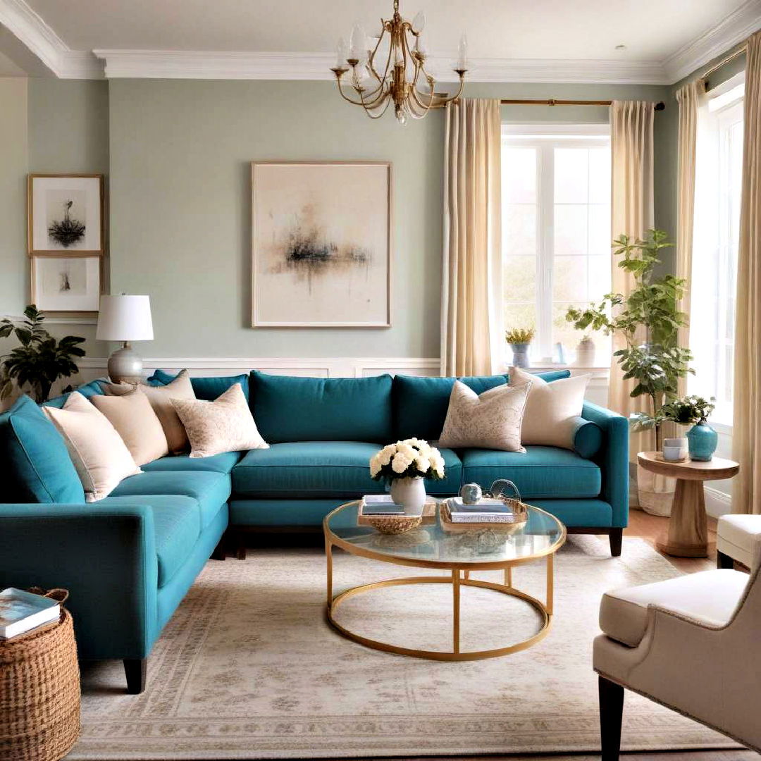 classic teal and neutral combo - 25 Teal Living Room Ideas