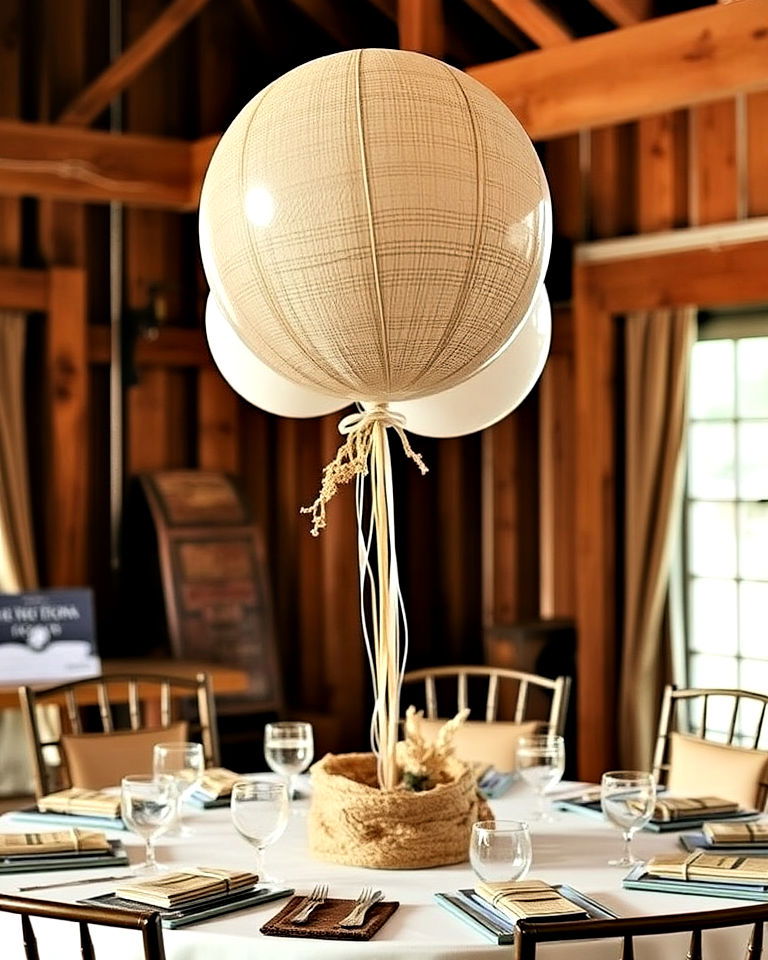 classic vibe rustic balloon centerpieces with burlap - 25 Balloon Centerpiece Ideas