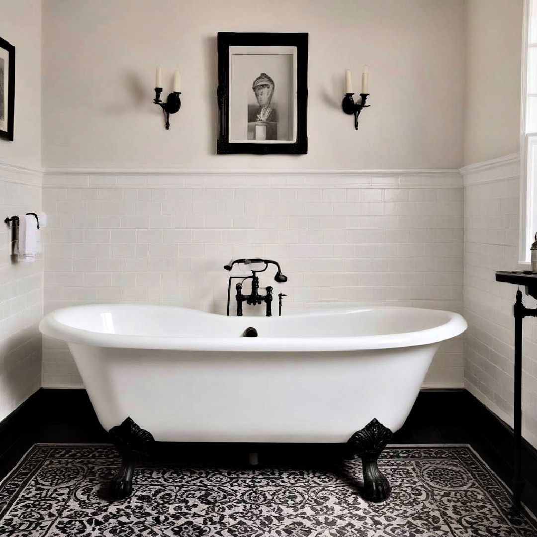 classic white clawfoot tub with black painted feet - 40 Black and White Bathroom Ideas