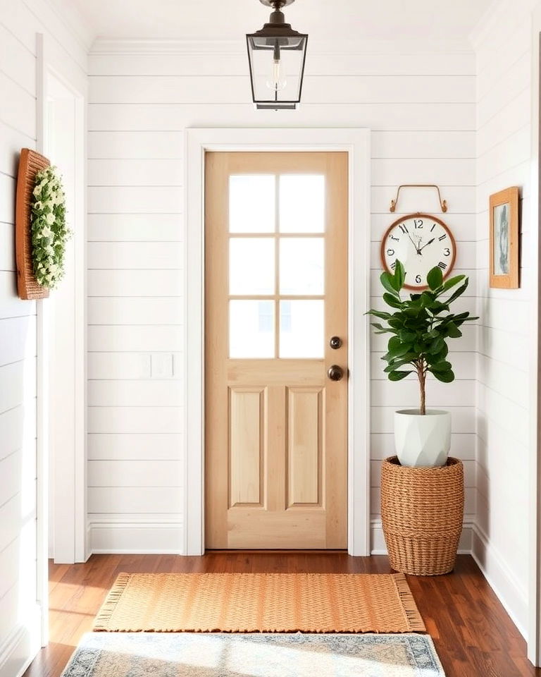 classic white shiplap walls for entryway - 25 Shiplap Wall Entryway Ideas