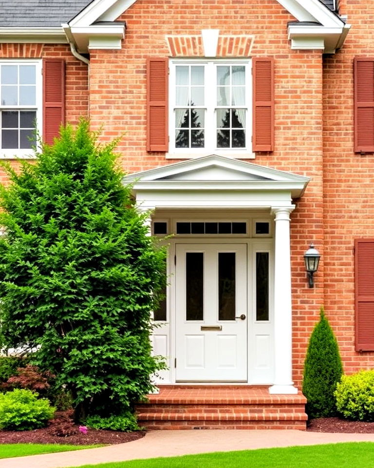 classic white trim for tan brick house - 25 Tan Brick House Color Schemes