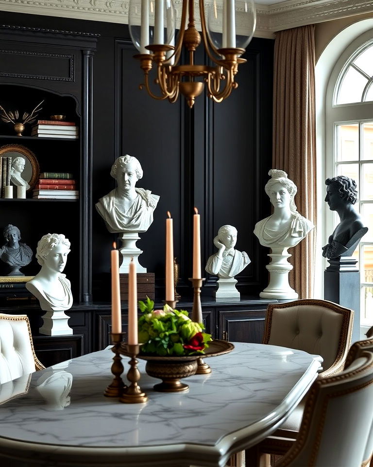 classical busts and statues - 20 Dark Academia Dining Room Ideas