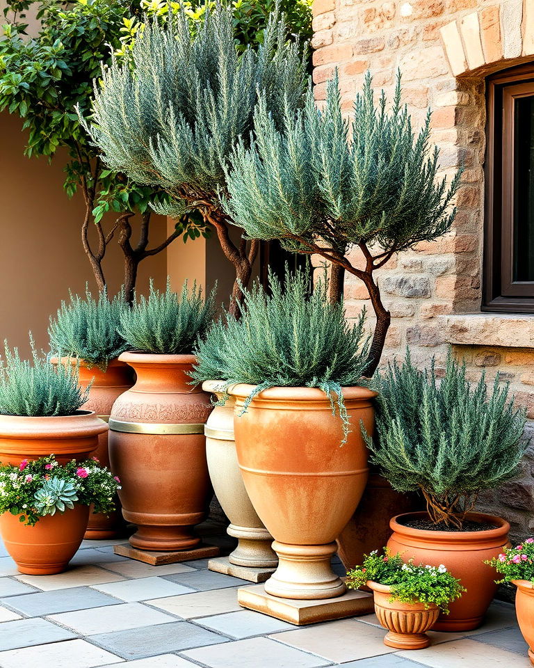clay pots and urns to add mediterranean touch - 25 Mediterranean Patio Ideas