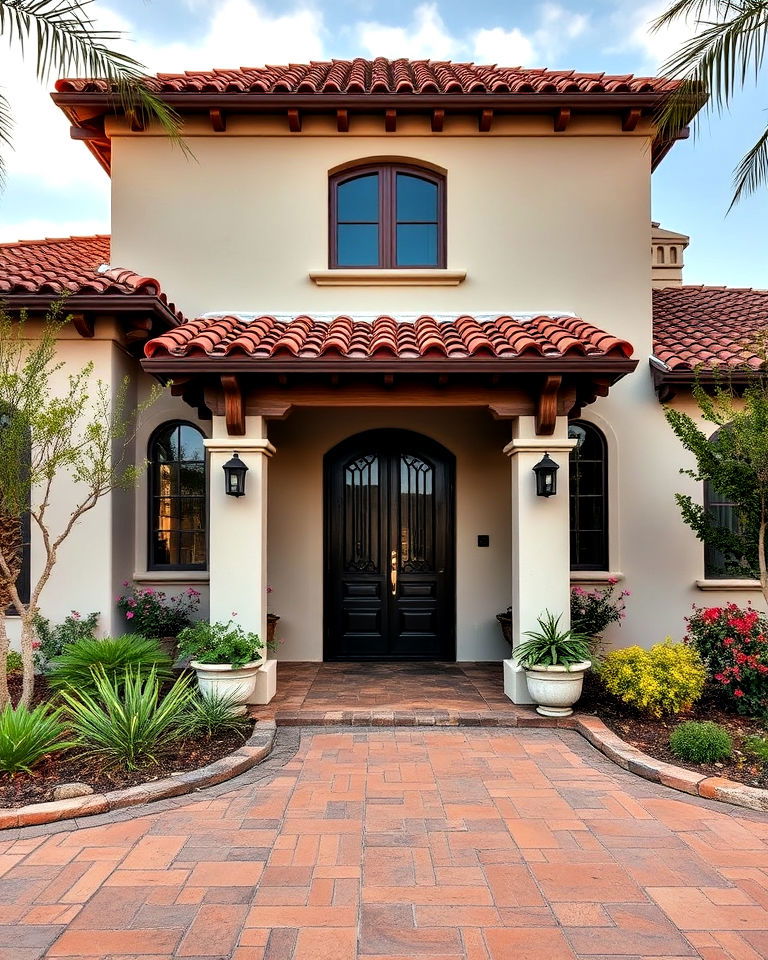 clay tile roofing accents for authentic spanish feel - 20 Front Yard Spanish Style Landscaping Ideas