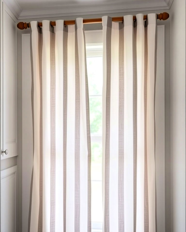clean aesthetic cotton panels with striped patterns - 40 Farmhouse Window Treatment Ideas