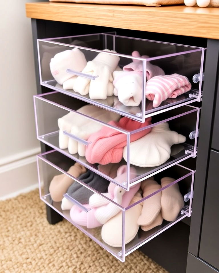 clear acrylic drawers for nursery closet - 25 Nursery Closet Ideas