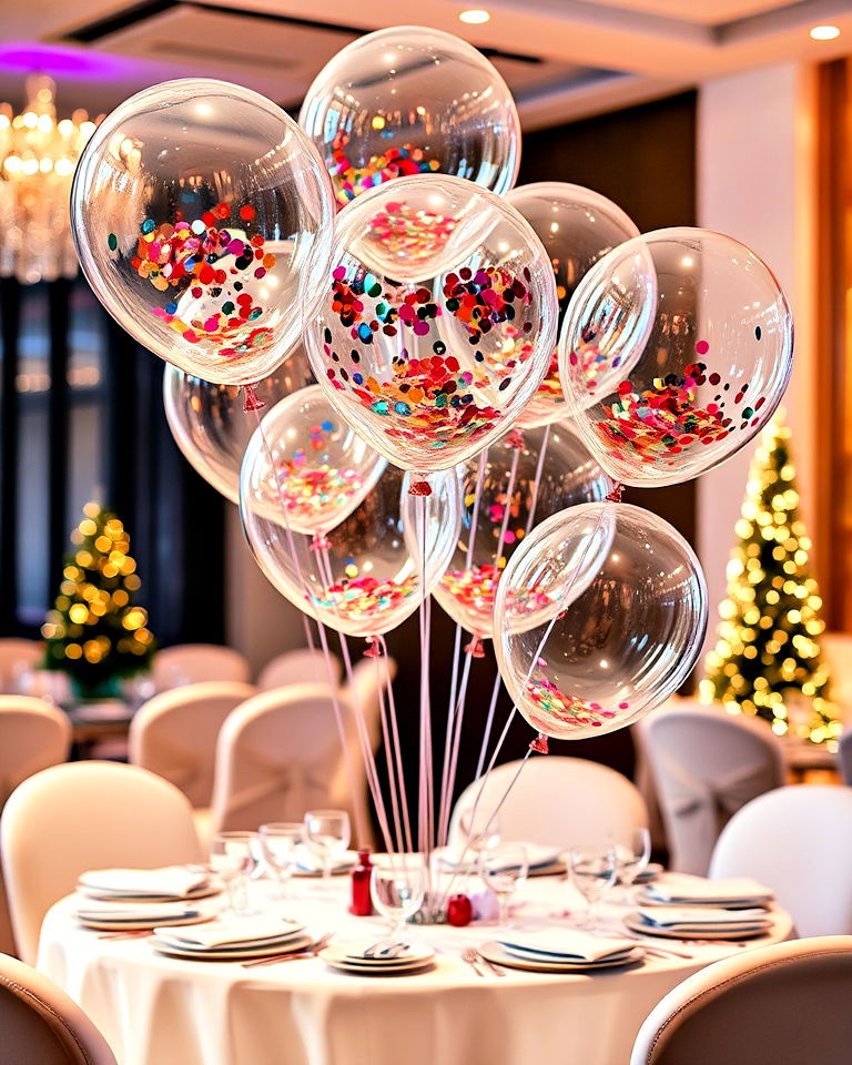 clear balloons filled with confetti - 25 Balloon Centerpiece Ideas