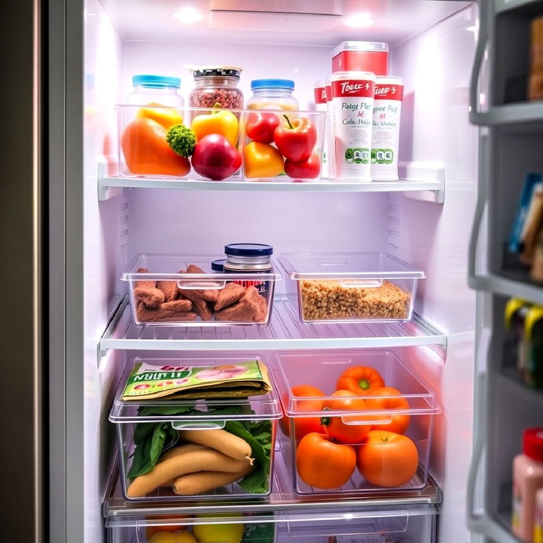clear bins to keep refrigerator clean - 20 Refrigerator Organization Ideas