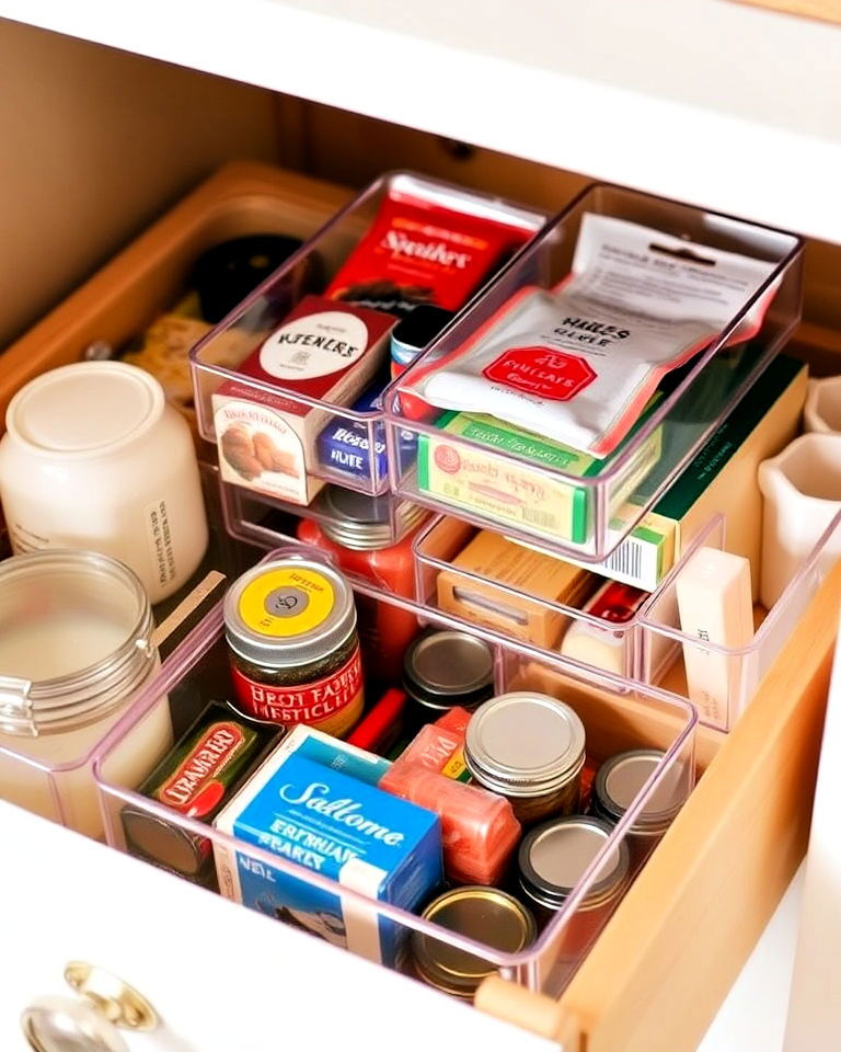 clear drawer organizers to keep items visible - 30 Small Pantry Ideas