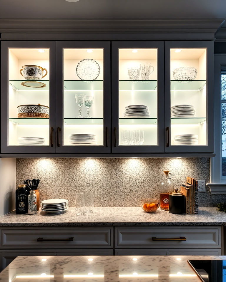 clear glass cabinets with led backlighting - 20 Modern Style Glass Kitchen Cabinets