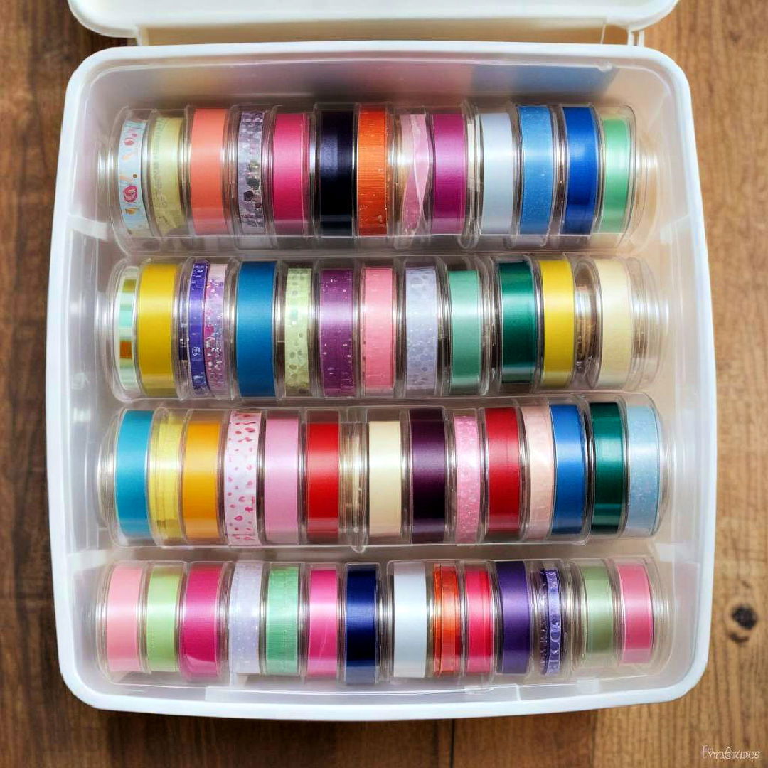 clear plastic container for ribbon storage - 15 Ribbon Storage Ideas