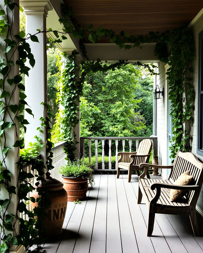 climbing ivy on porch railings - 30 Rustic Porch Ideas