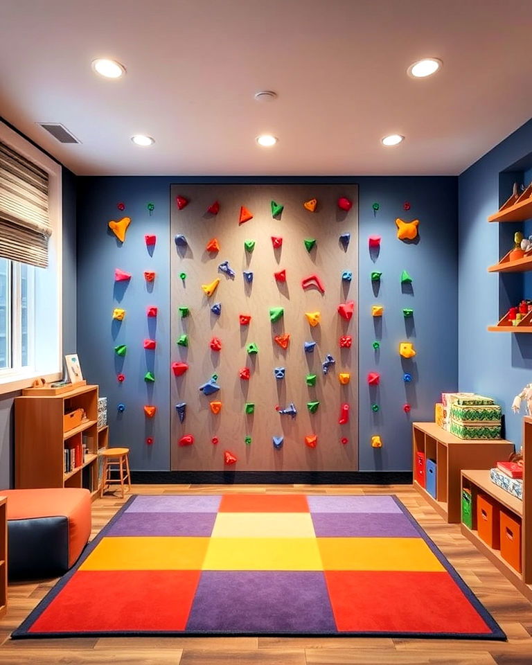 climbing wall for playroom - 40 Playroom Ideas